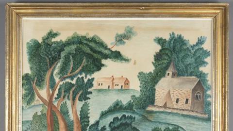Watercolor village scene